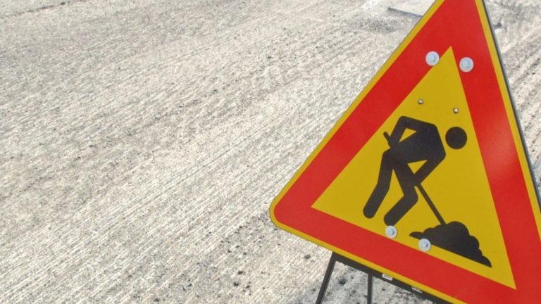 Road works traffic sign for construction site